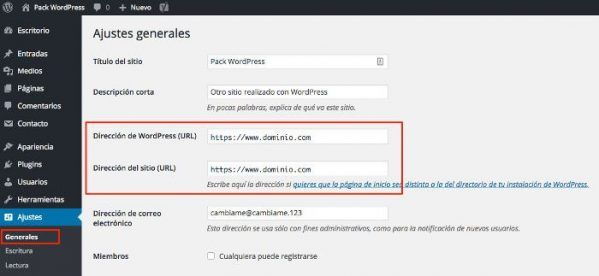 Ajustes generales Wordpress