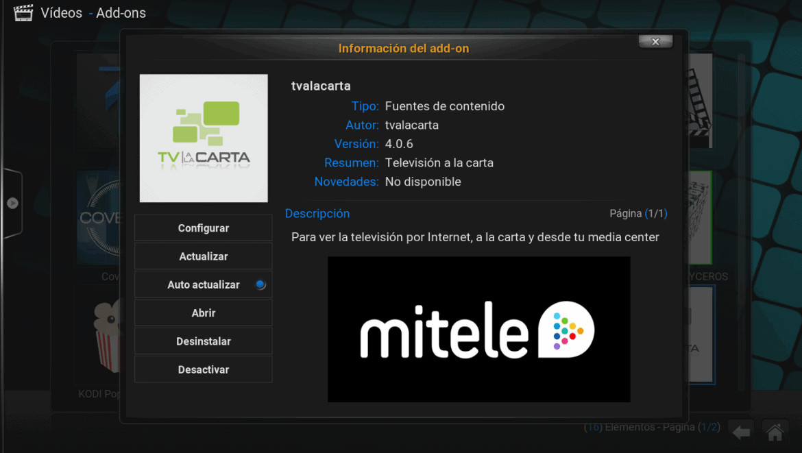 tv a la carta 4.0.6 con mitele funcionando
