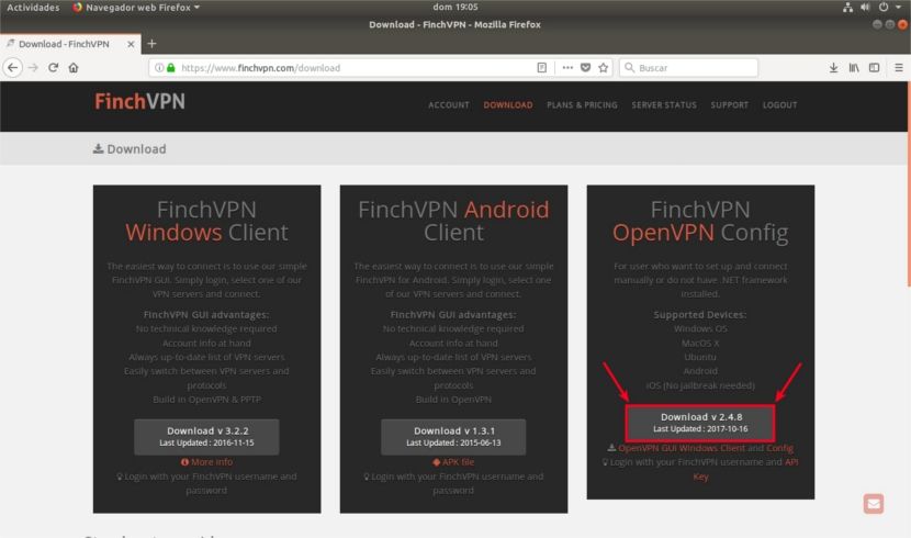 Descarga ficheros de configuración FinchVPN
