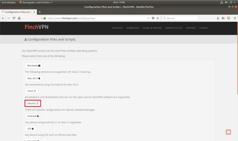 seleccionar archivos de configuración para Ubuntu