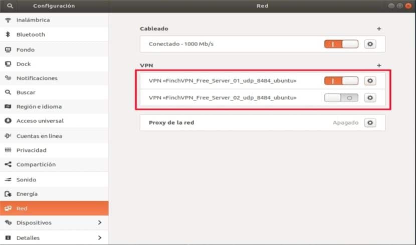 Servidores VPN configurados