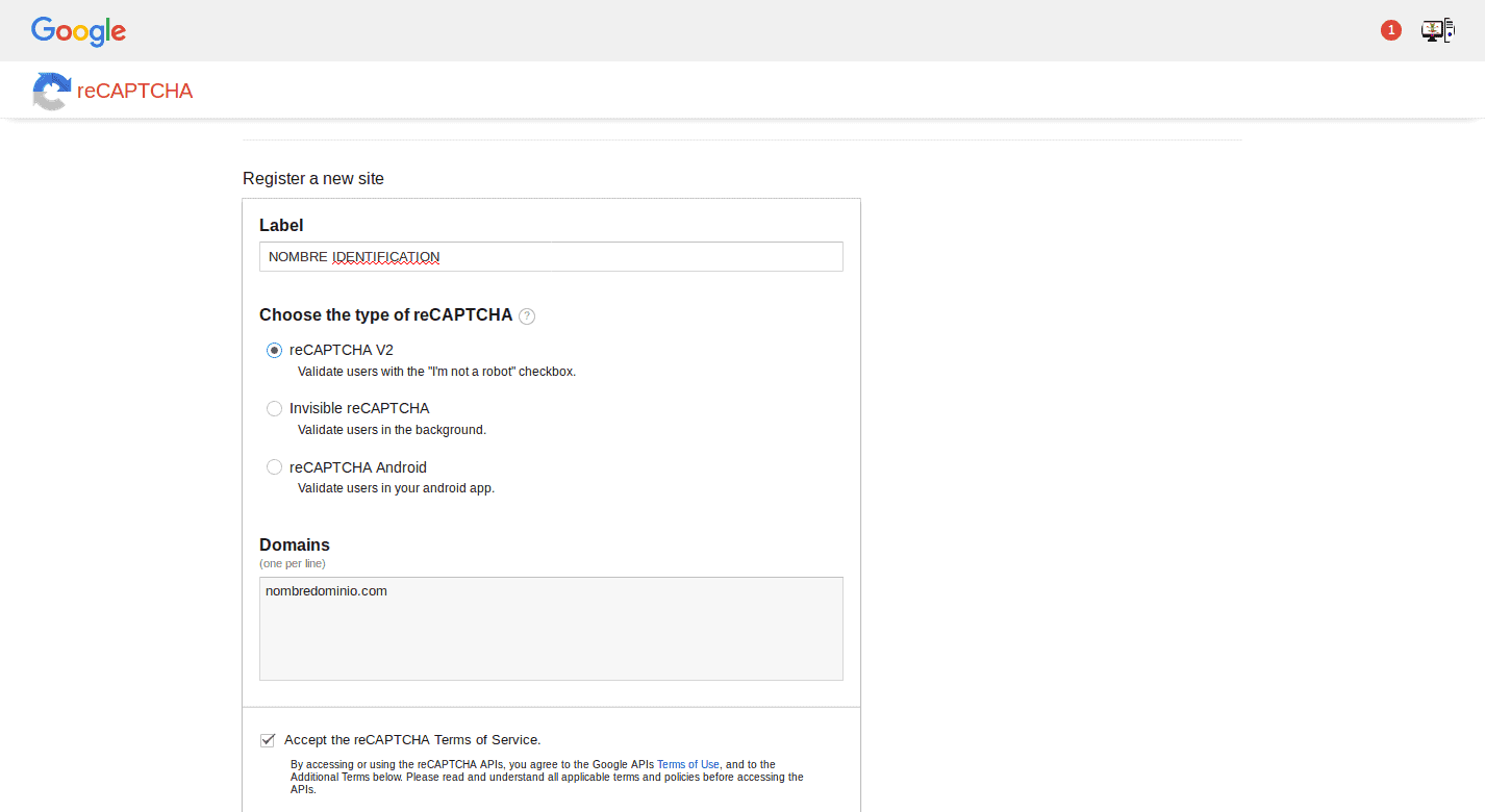 crear recaptcha google