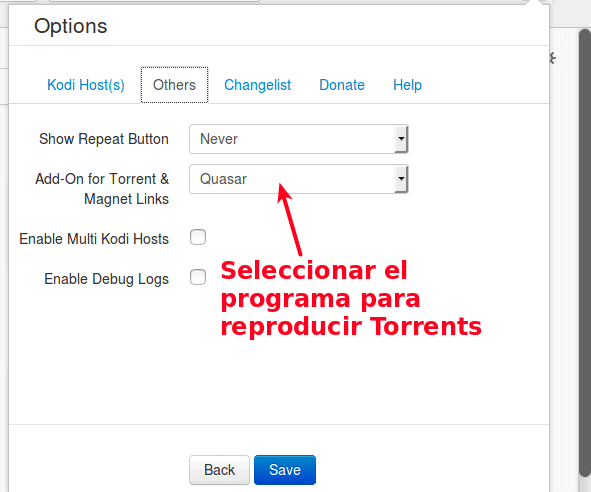 selección programa torrents play to Kodi firefox