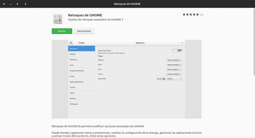 instalación de gnome tweaks