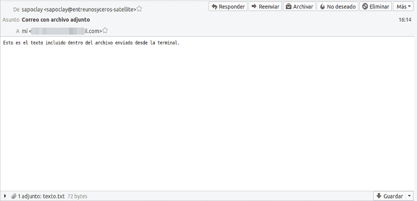 mail de correo con archivo adjunto recibido
