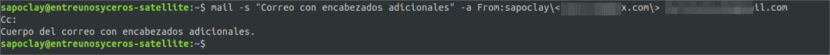 mail correo encabezados adicionales enviado desde terminal