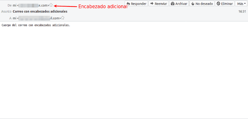 Mail de correo con encabezados adicionales recibidos