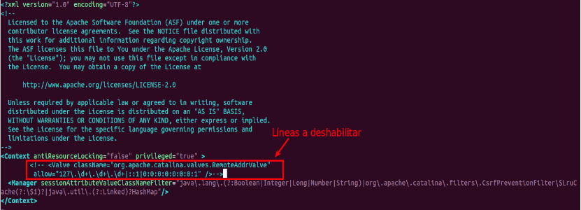 archivo host manager context apache tomcat 9