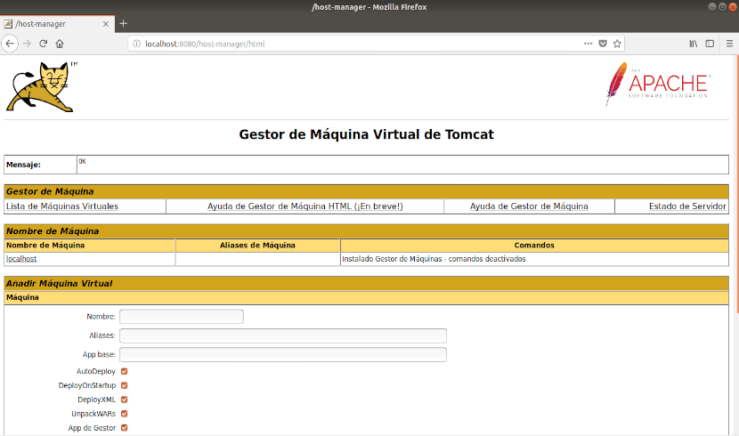 gestor de máquinas virtuales de apache tomcat 9