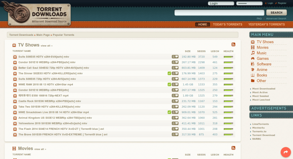 Página TorrentDownloads.me