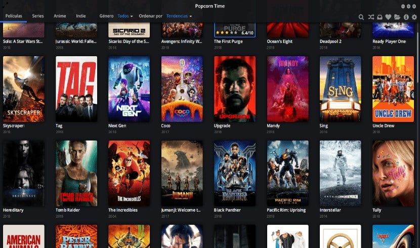 pantall inicio popcorn time