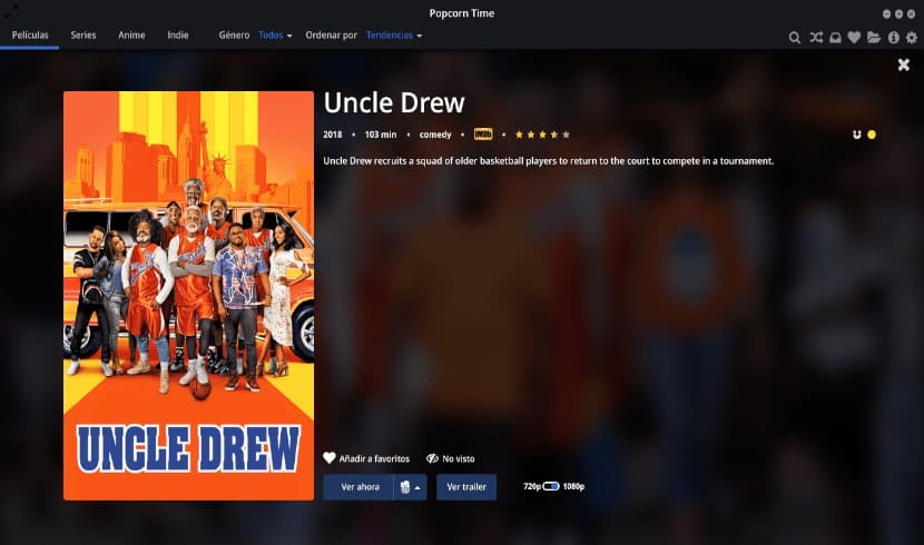 película seleccionada en popcorntime