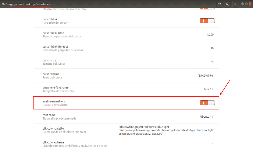 desactivar animaciones dconf editor
