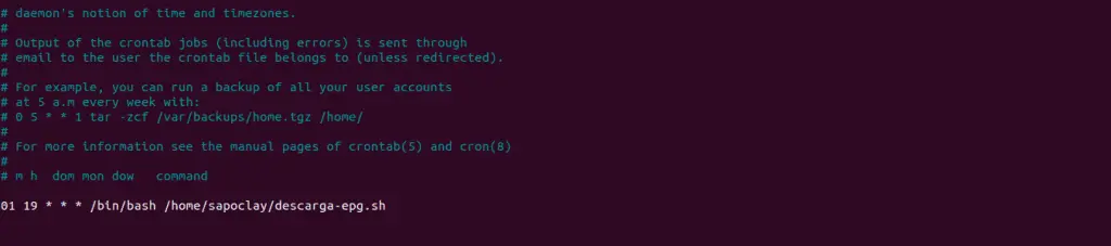 crontab programación descarga script guía EPG