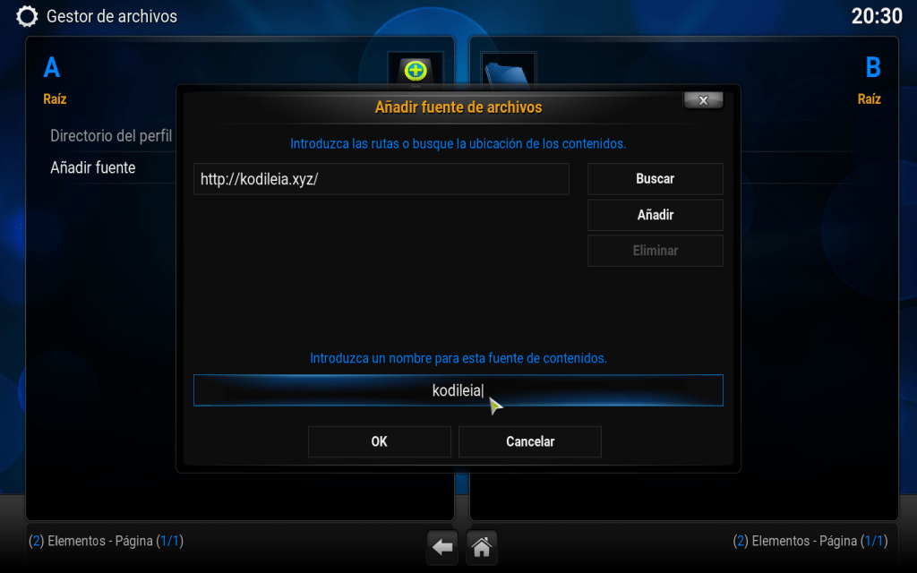 fuente Kodileia en Kodi 18