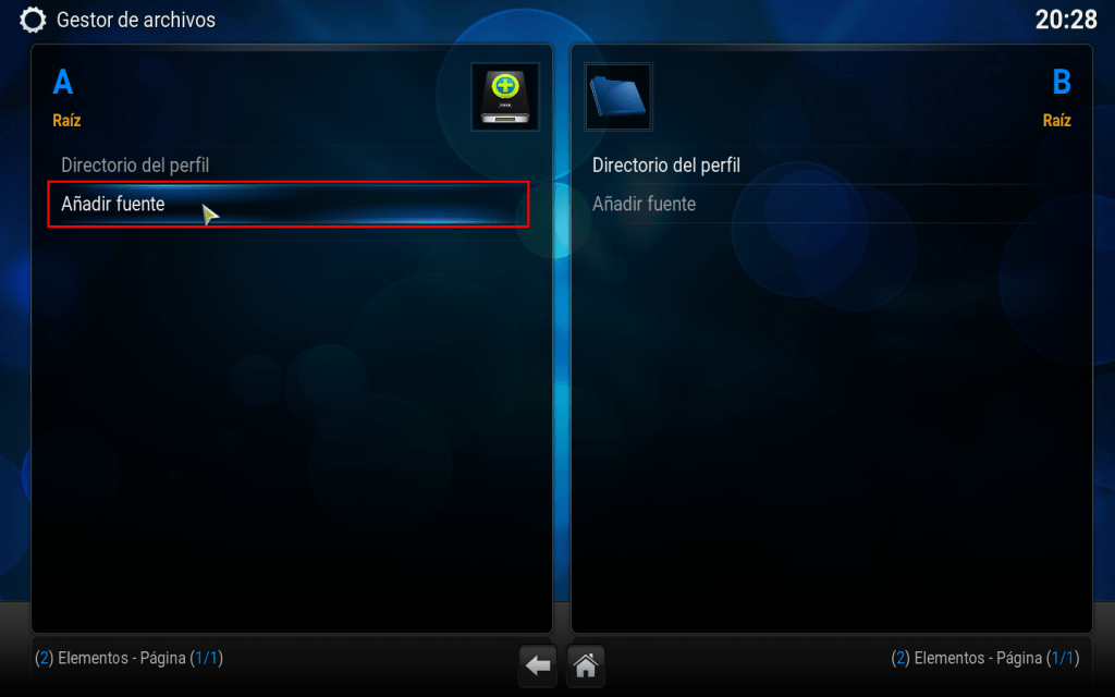 gestor de archivos añadir fuentes Kodi 18
