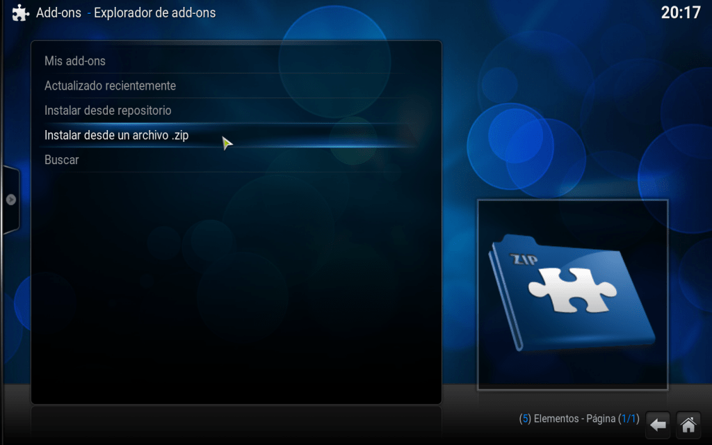 kodi sistema/ajustes/addons/install-zip