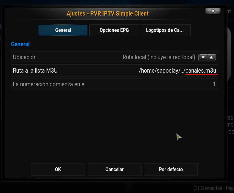 configuración iptv simple client lista m3u tdt