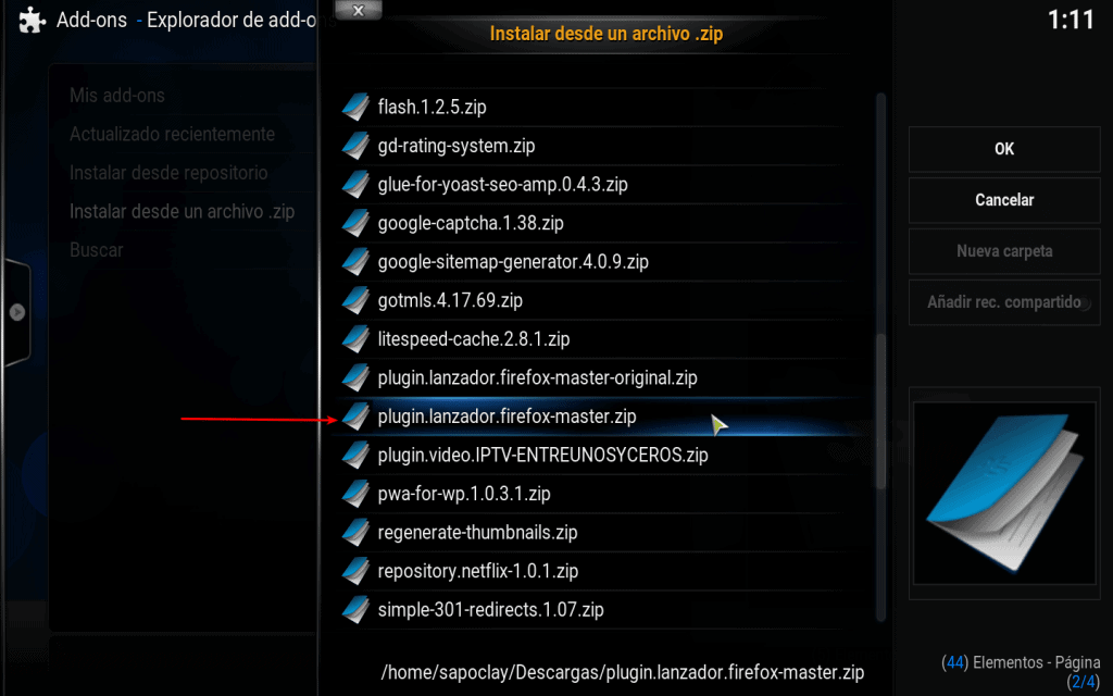 seleccionar plugin de vídeo Firefox