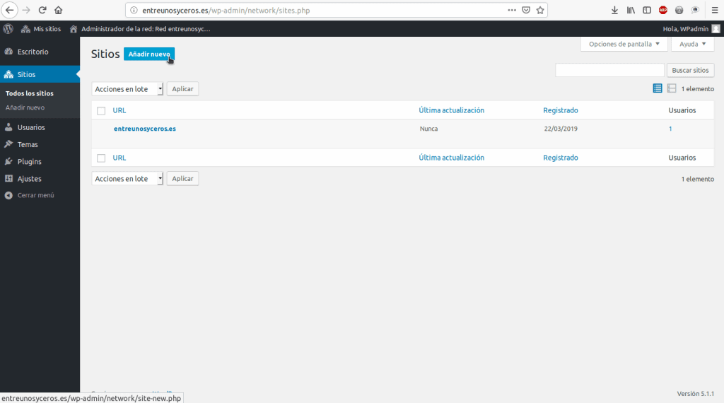 add nuevo sitio red wp