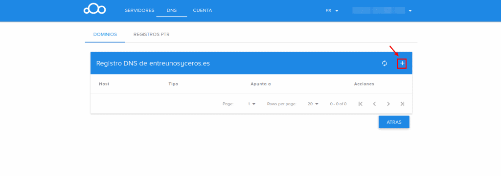 añadir registro dns entreunosyceros.es