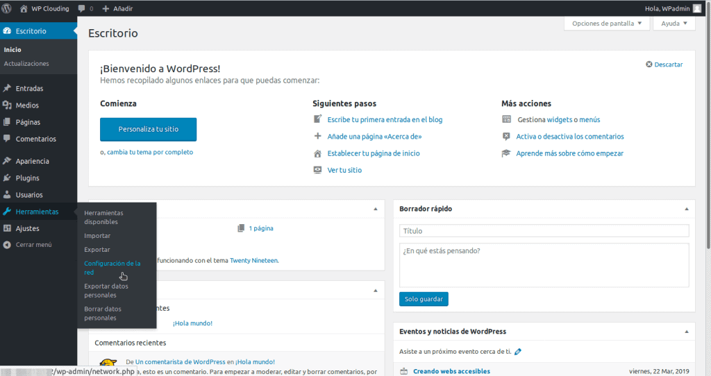 configuración de la red en WP