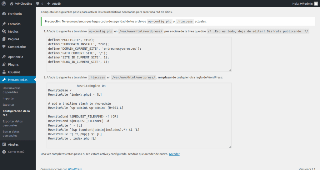 configuración wp-config y htaccess