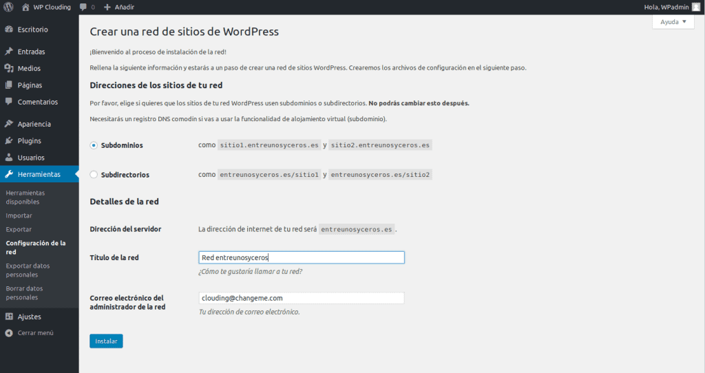 crear red de sitios en Wordpress
