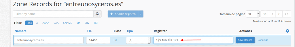 dns dominio entreunosyceros.es