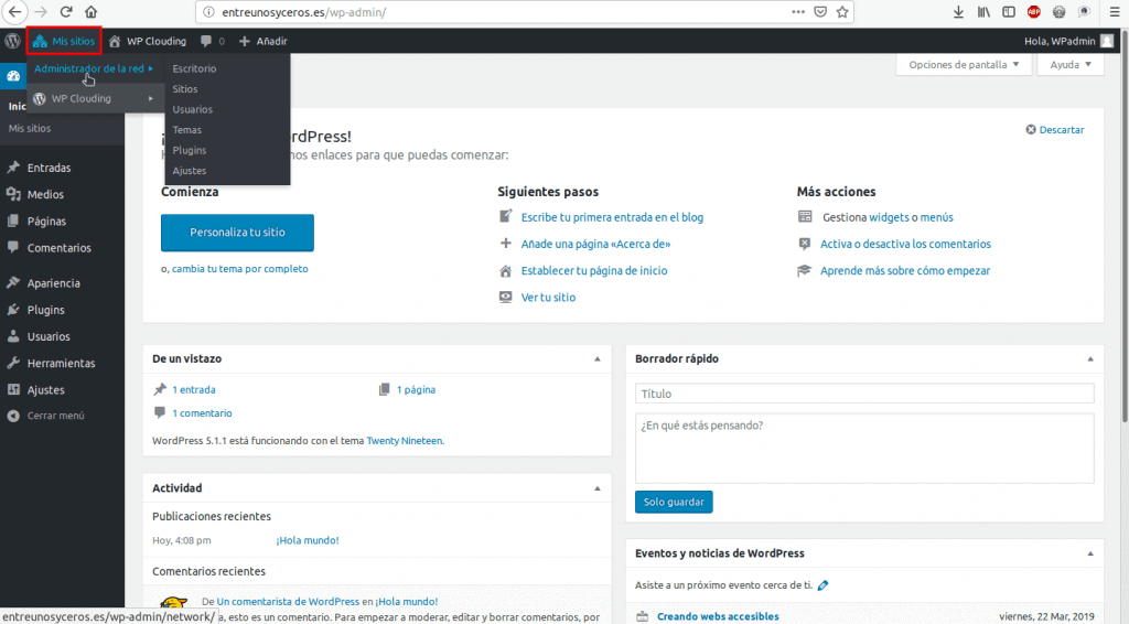 Mis sitios de red en WP