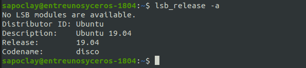comprobar la versión de Ubuntu 19.04