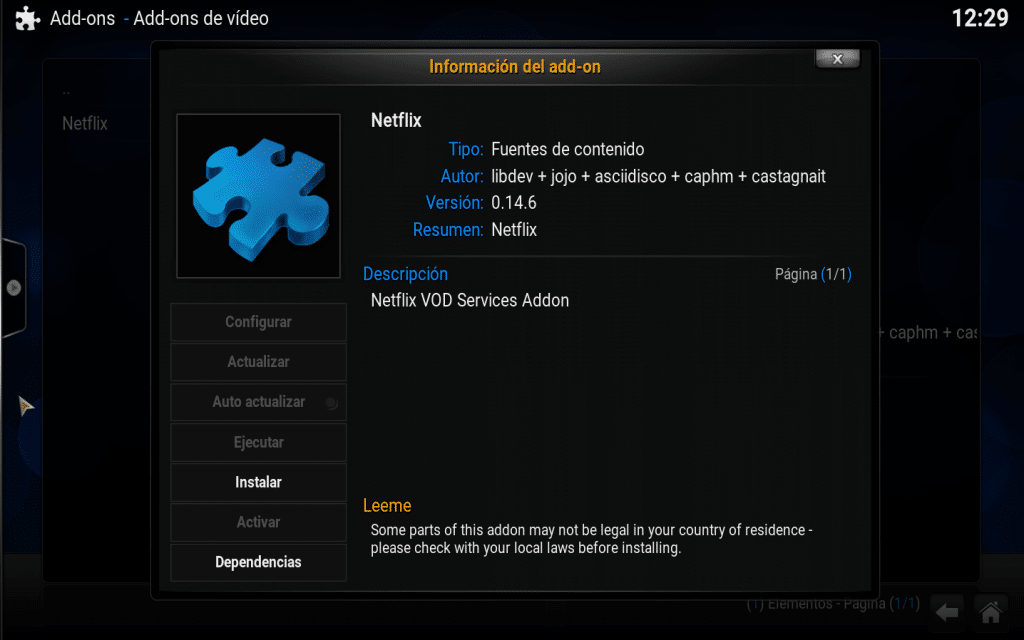 instalar complemento para kodi Netflix
