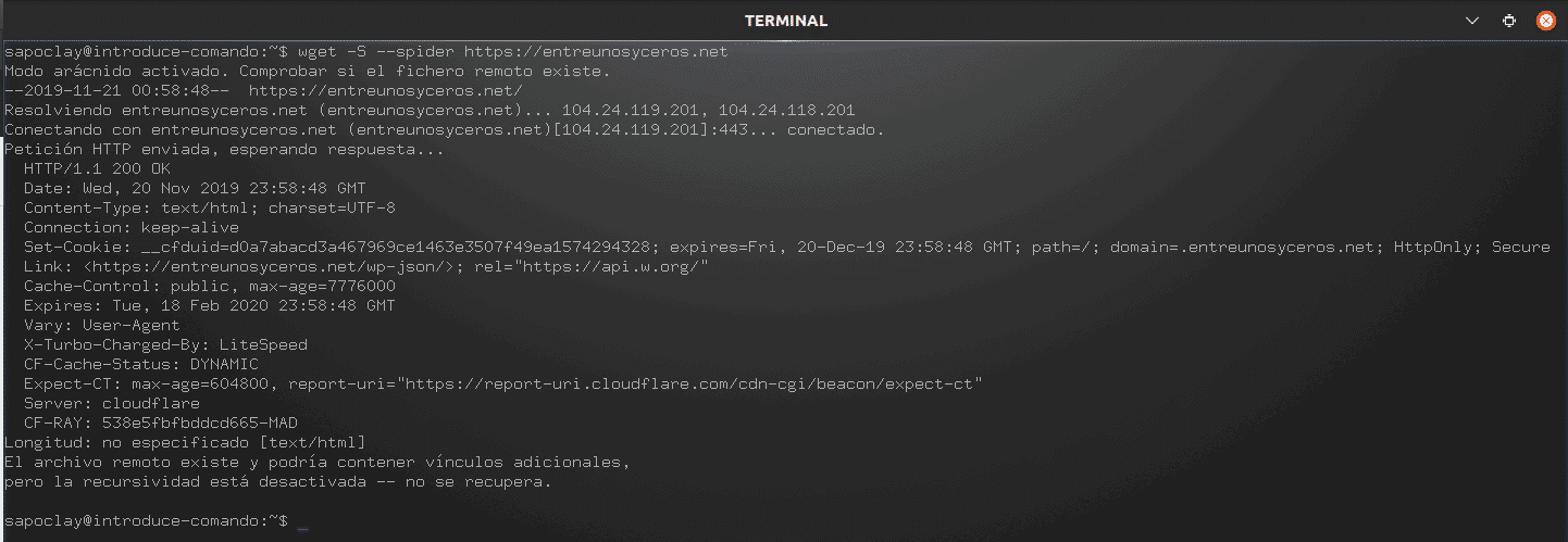 comprobando una web con wget