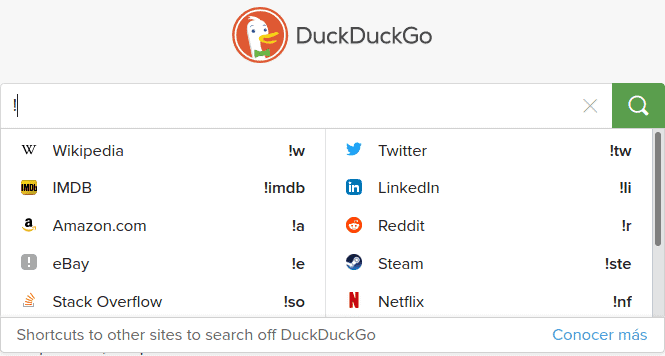 duckduckgo bangs disponibles