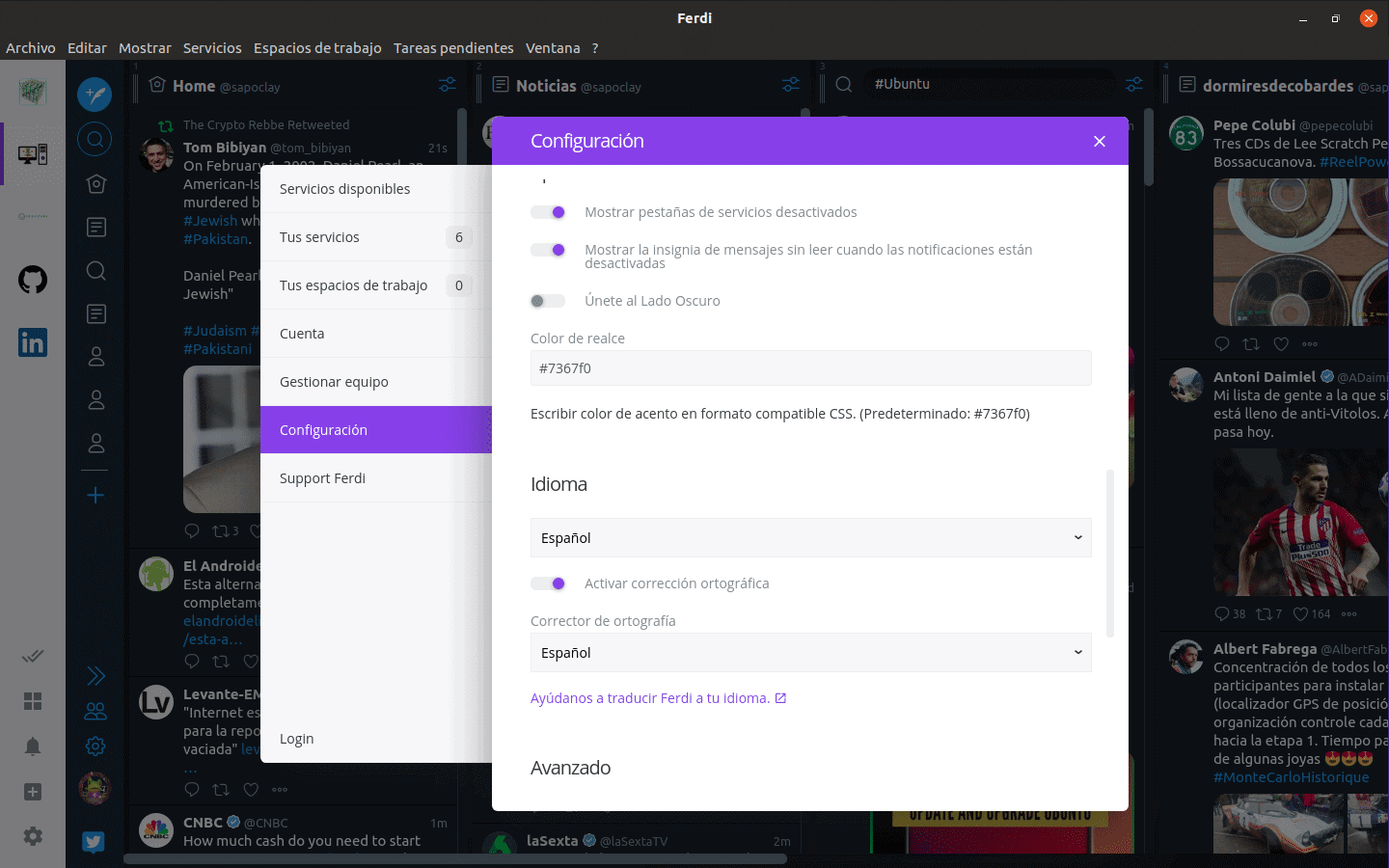 Ferdi configuración