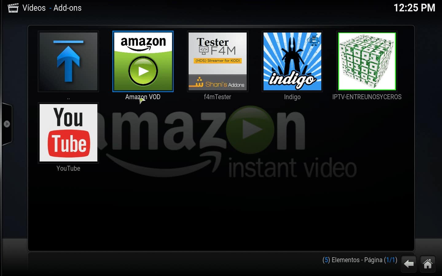 addons de vídeo instalados en Kodi 18.x