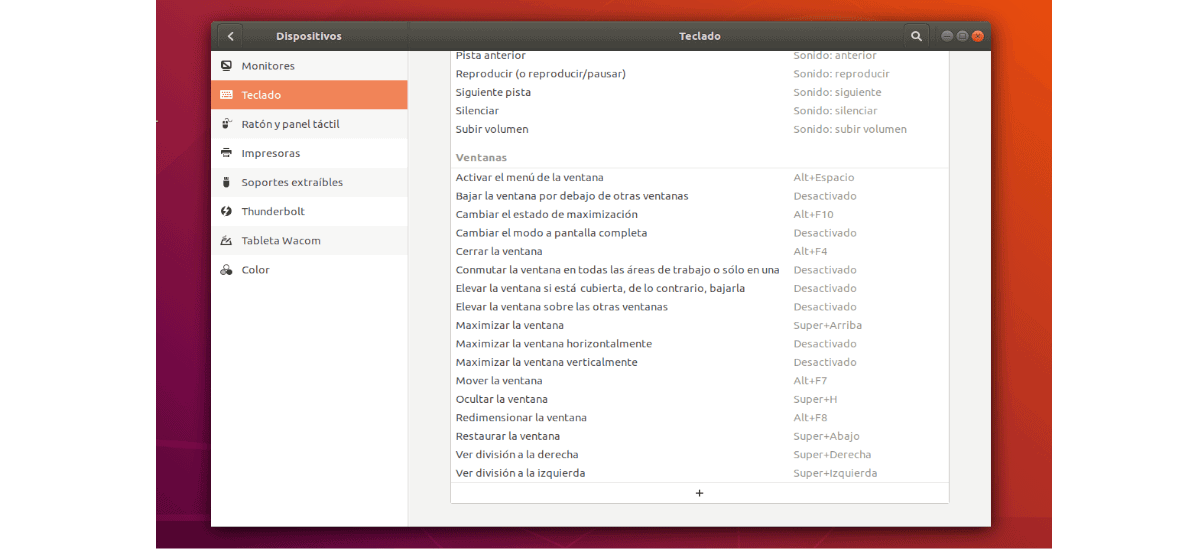 configuración de atajos de teclado