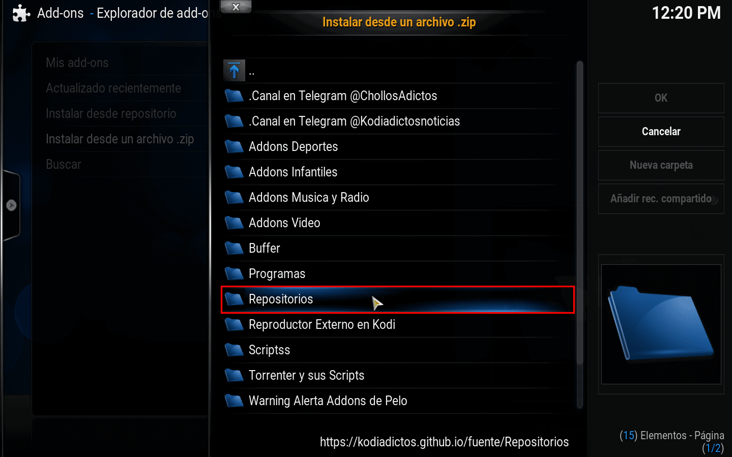 dentro de la fuente de Kodiadictos, repositorios