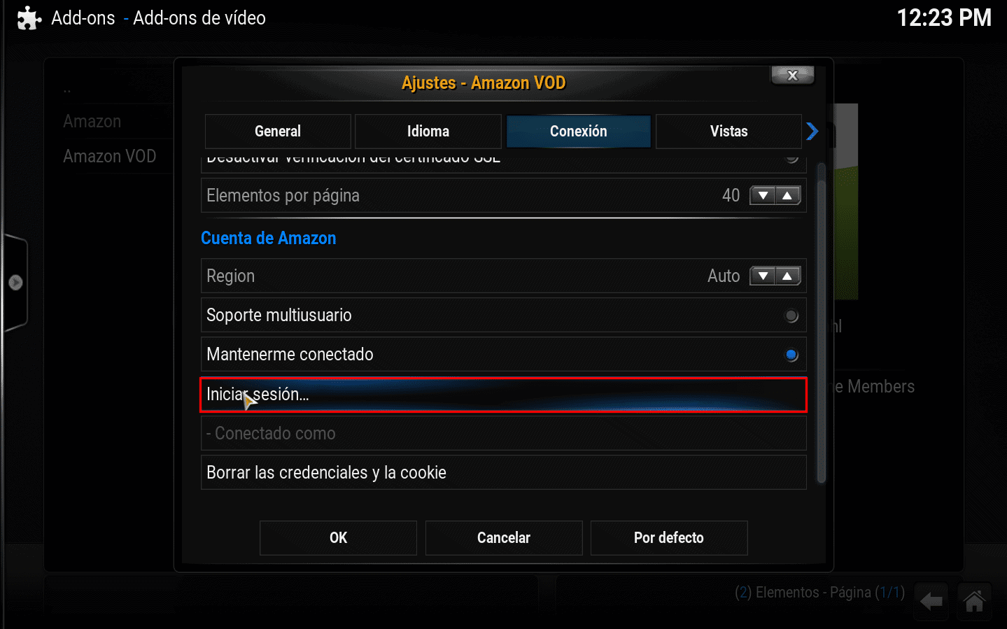 iniciar sesión con addon amazon VOD