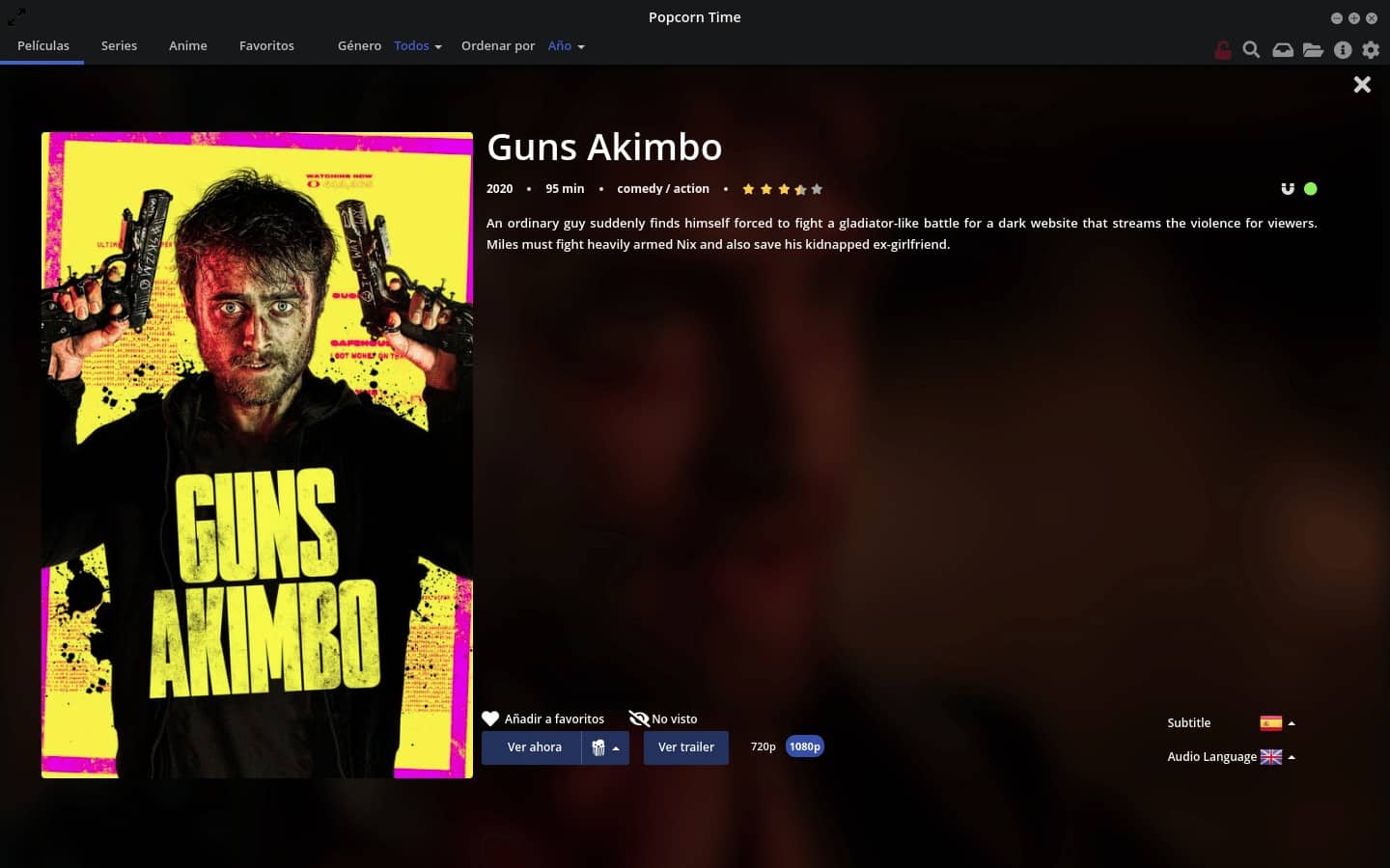 Inicio de Película en PopCorn Time