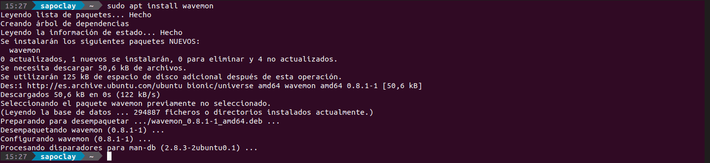 instalación de wavemon con apt