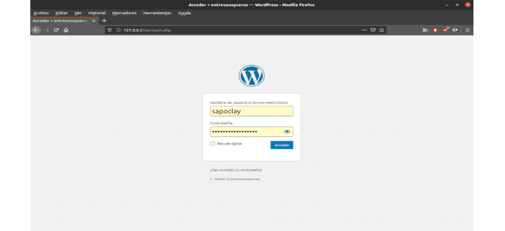 login de Wordpress local