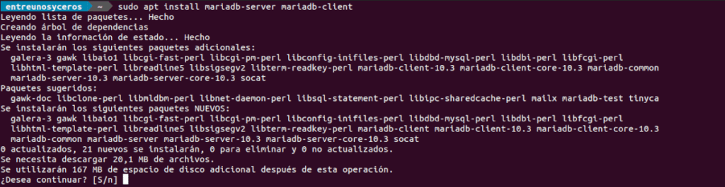 instalación mariadb
