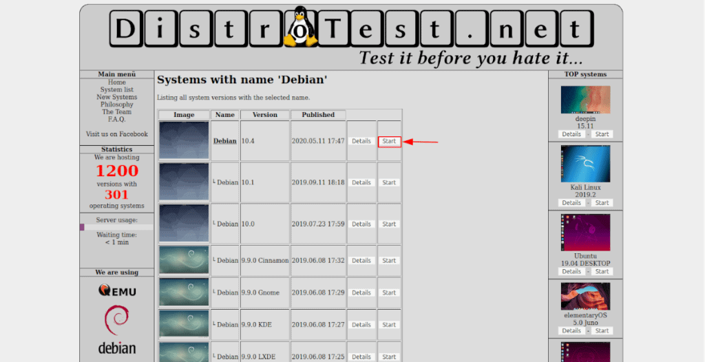 iniciar debian en distrotest
