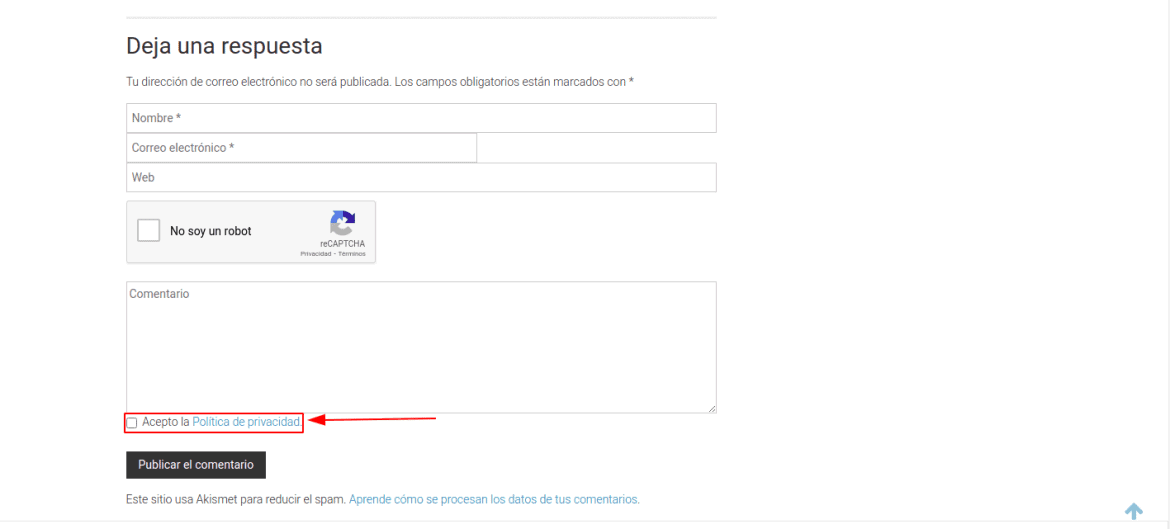 Política de privacidad - Checkbox de aceptación