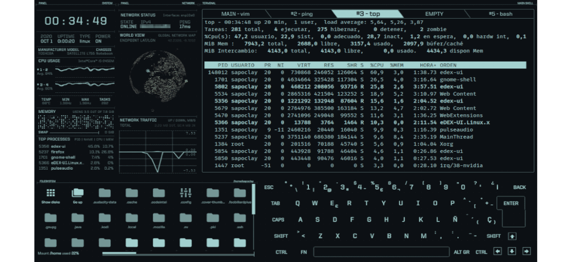 EDEX-UI, un emulador de terminal diferente para Ubuntu