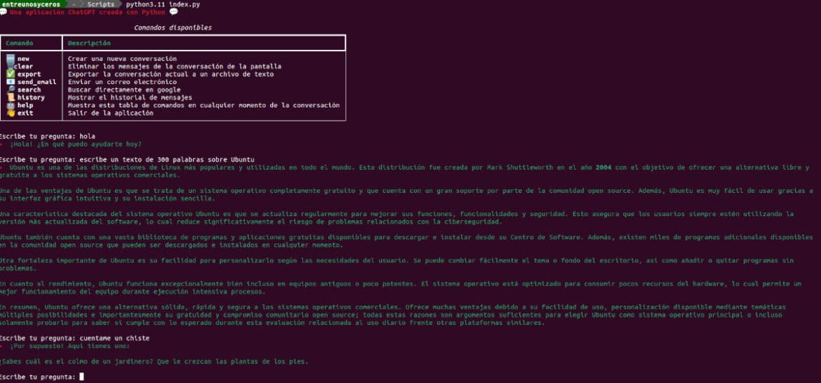 Aplicación Python para utilizar ChatGPT desde la terminal