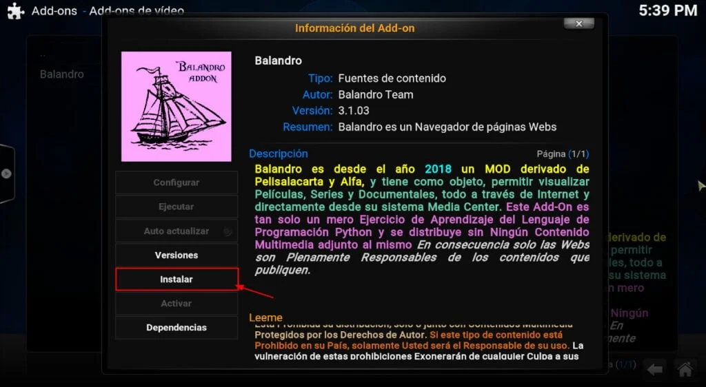 Instalar Balandro en Kodi