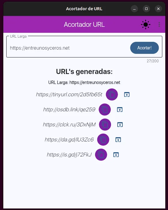 Acortador URLs con tema claro