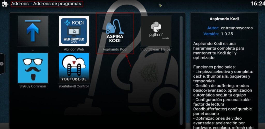 instalación en addons de programas